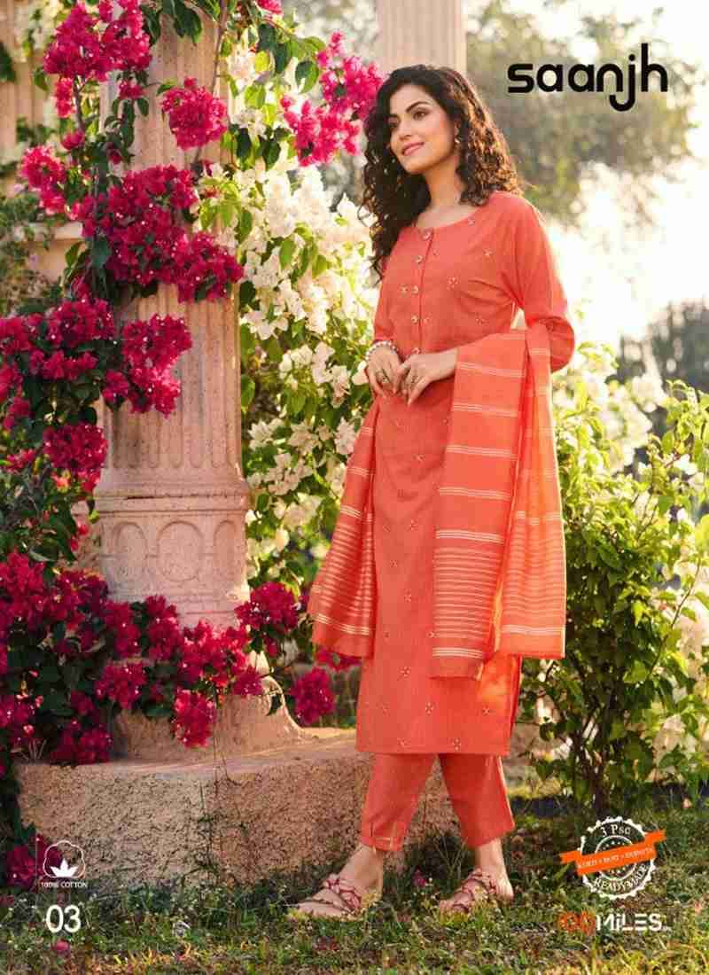 Saanjh By 100 Miles 01 To 04 Series Designer Festive Suits Beautiful Fancy Colorful Stylish Party Wear & Occasional Wear Pure Cotton Dresses At Wholesale Price