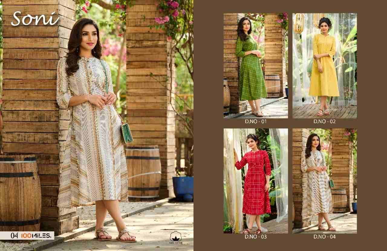 Soni By 100 Miles 01 To 04 Series Designer Stylish Fancy Colorful Beautiful Party Wear & Ethnic Wear Collection Cotton Kurtis At Wholesale Price