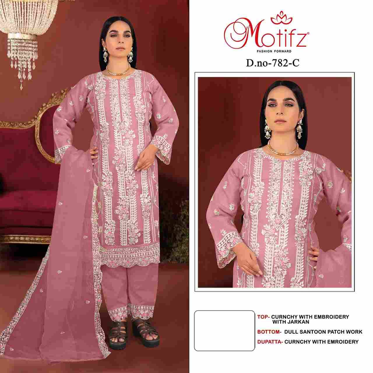 Motifz Hit Design 782 Colours By Motifz 782-A To 782-D Series Beautiful Pakistani Suits Colorful Stylish Fancy Casual Wear & Ethnic Wear Currency Dresses At Wholesale Price