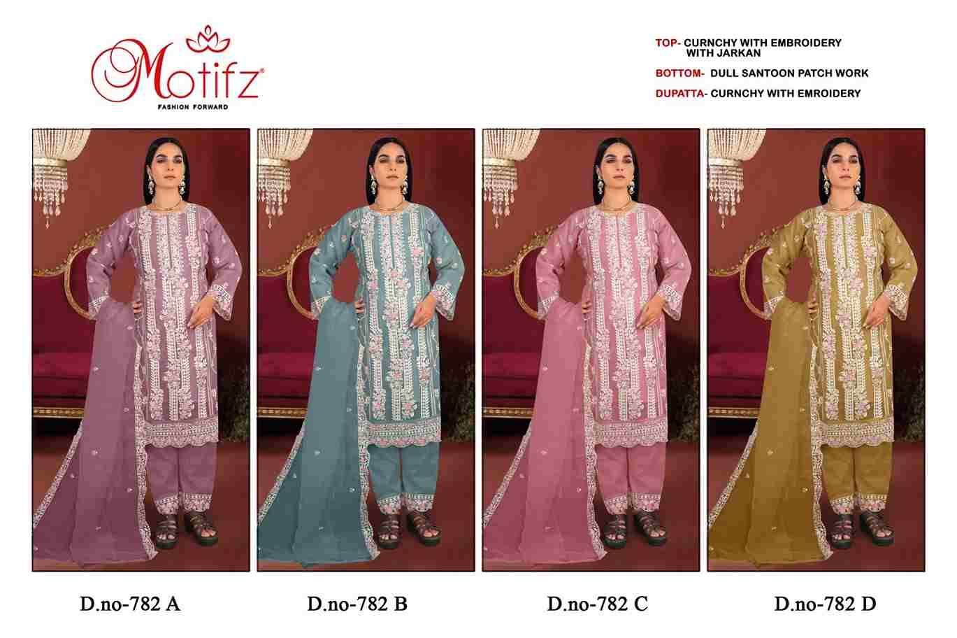 Motifz Hit Design 782 Colours By Motifz 782-A To 782-D Series Beautiful Pakistani Suits Colorful Stylish Fancy Casual Wear & Ethnic Wear Currency Dresses At Wholesale Price