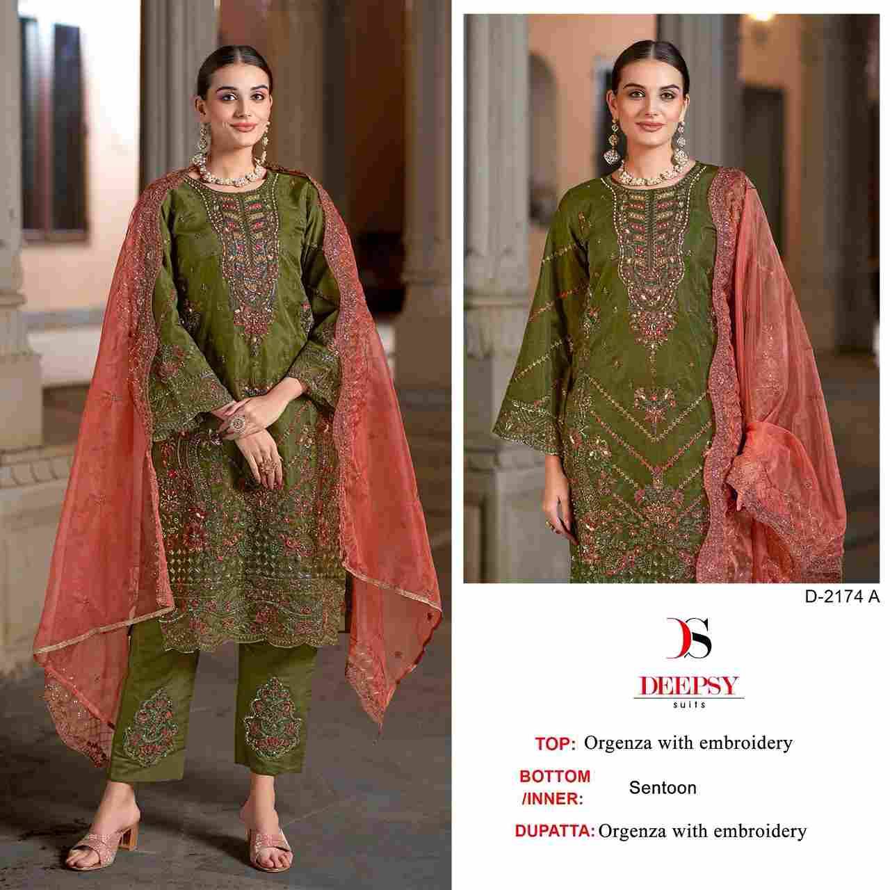 Deepsy Hit Design 2174 Colours By Deepsy Suits 2174-A To 2174-D Series Beautiful Pakistani Suits Colorful Stylish Fancy Casual Wear & Ethnic Wear Organza Embroidered Dresses At Wholesale Price