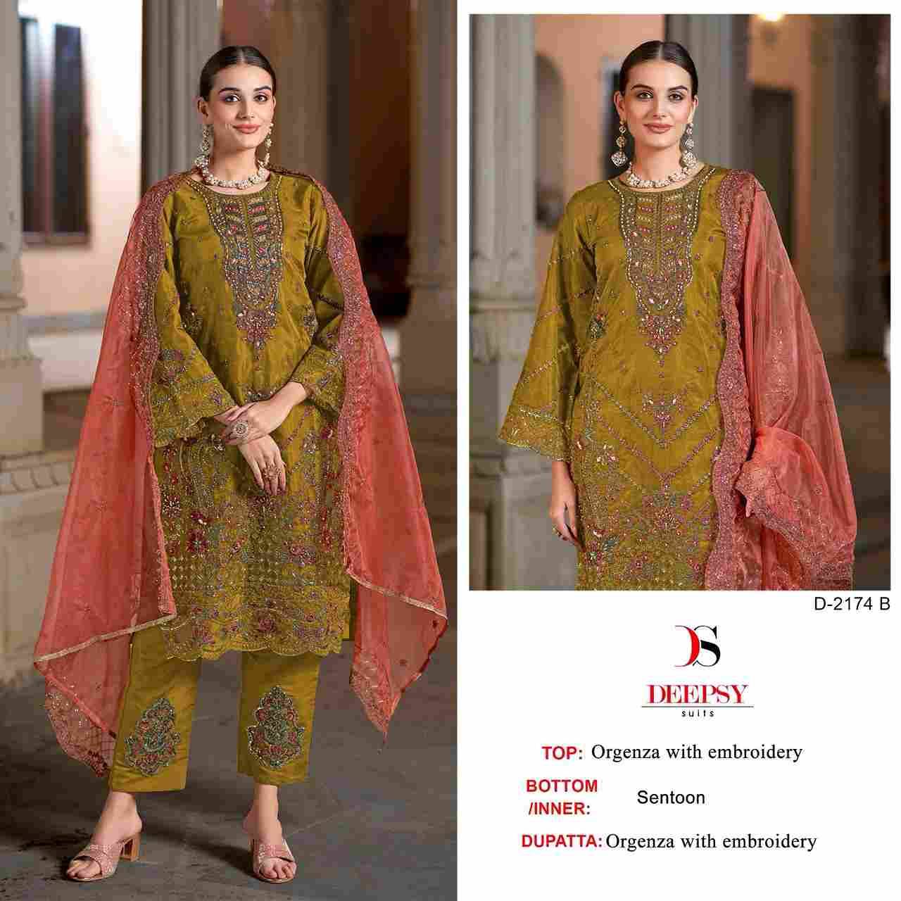 Deepsy Hit Design 2174 Colours By Deepsy Suits 2174-A To 2174-D Series Beautiful Pakistani Suits Colorful Stylish Fancy Casual Wear & Ethnic Wear Organza Embroidered Dresses At Wholesale Price