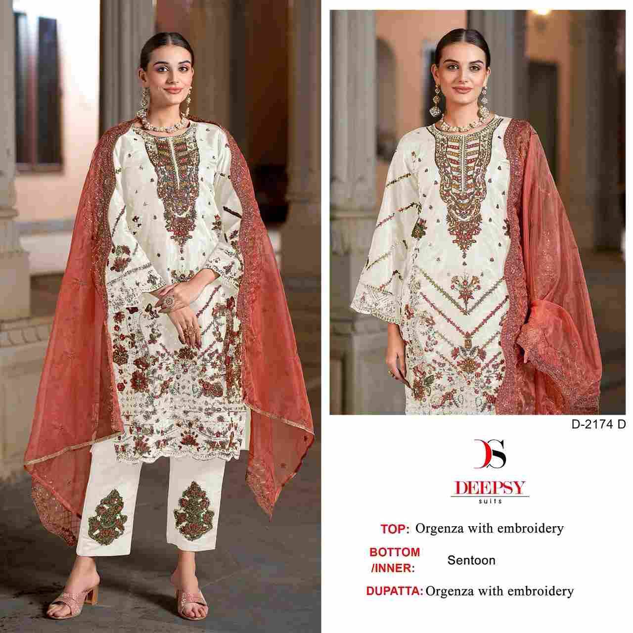 Deepsy Hit Design 2174 Colours By Deepsy Suits 2174-A To 2174-D Series Beautiful Pakistani Suits Colorful Stylish Fancy Casual Wear & Ethnic Wear Organza Embroidered Dresses At Wholesale Price