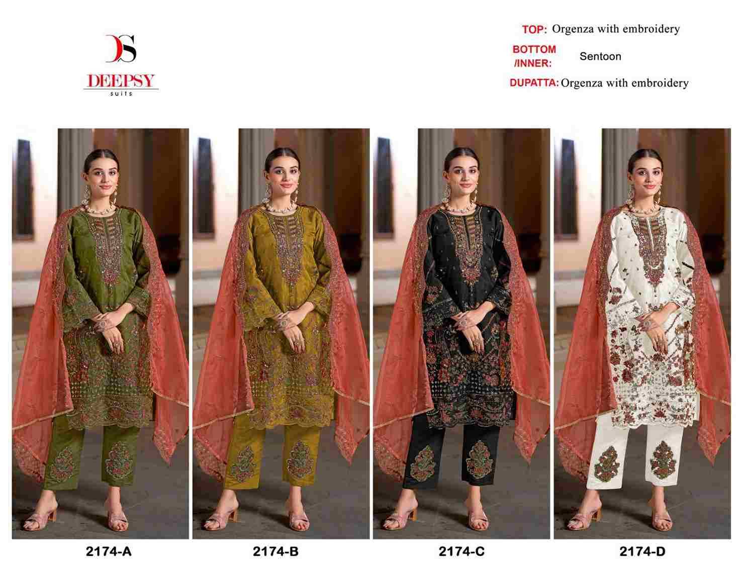 Deepsy Hit Design 2174 Colours By Deepsy Suits 2174-A To 2174-D Series Beautiful Pakistani Suits Colorful Stylish Fancy Casual Wear & Ethnic Wear Organza Embroidered Dresses At Wholesale Price