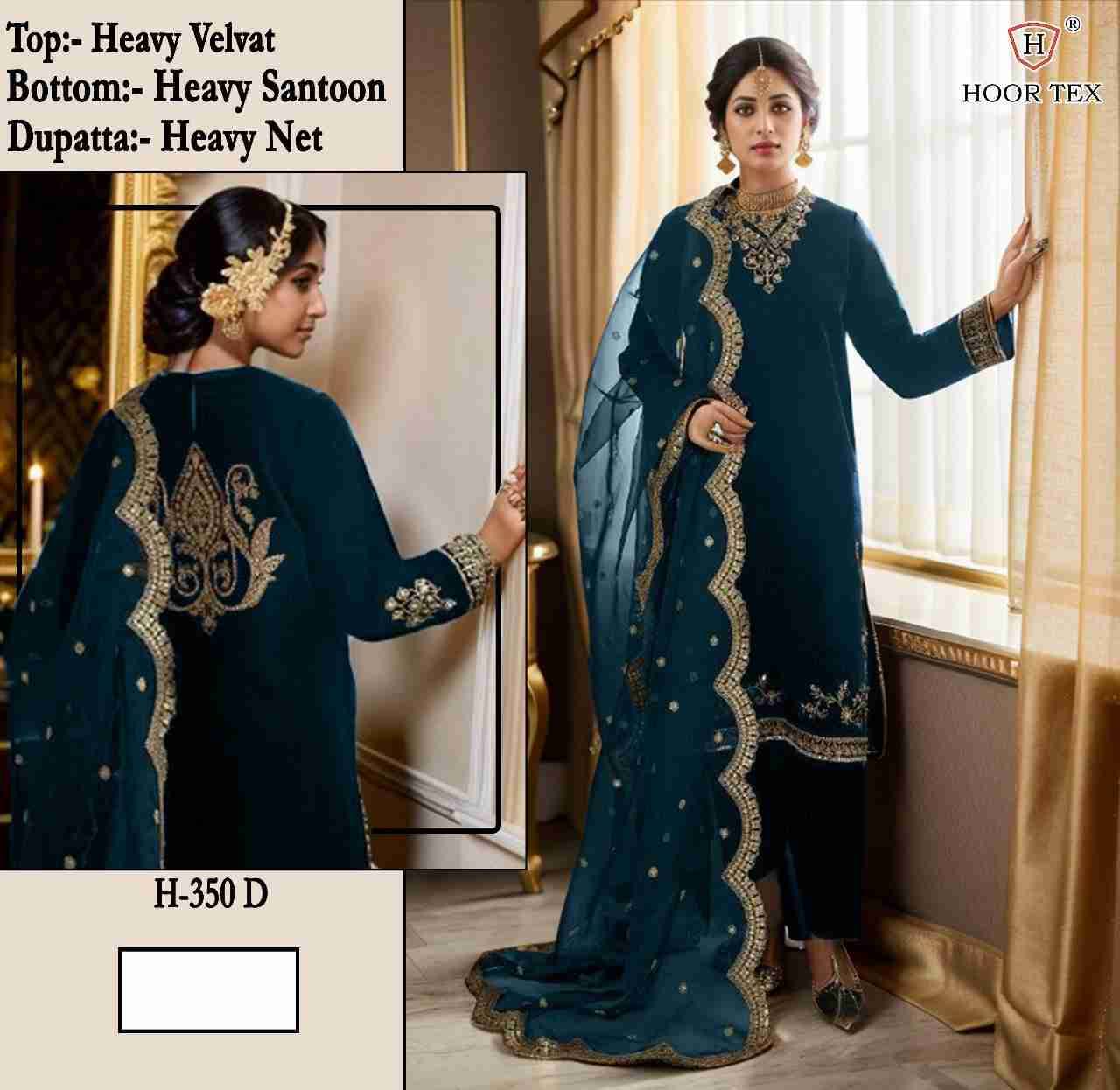 Hoor Tex Hit Design H-350 Colours By Hoor Tex H-350-A To H-350-D Series Designer Festive Pakistani Suits Collection Beautiful Stylish Fancy Colorful Party Wear & Occasional Wear Heavy Velvet With Embroidered Dresses At Wholesale Price