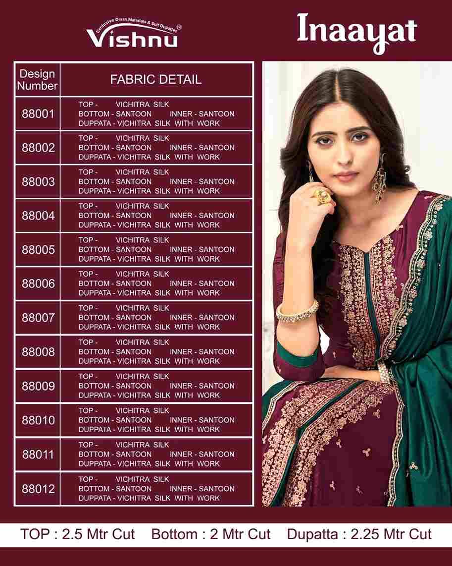 Inaayat By Vishnu 88001 To 88012 Series Beautiful Stylish Festive Suits Fancy Colorful Casual Wear & Ethnic Wear & Ready To Wear Vichitra Silk Print Dresses At Wholesale Price