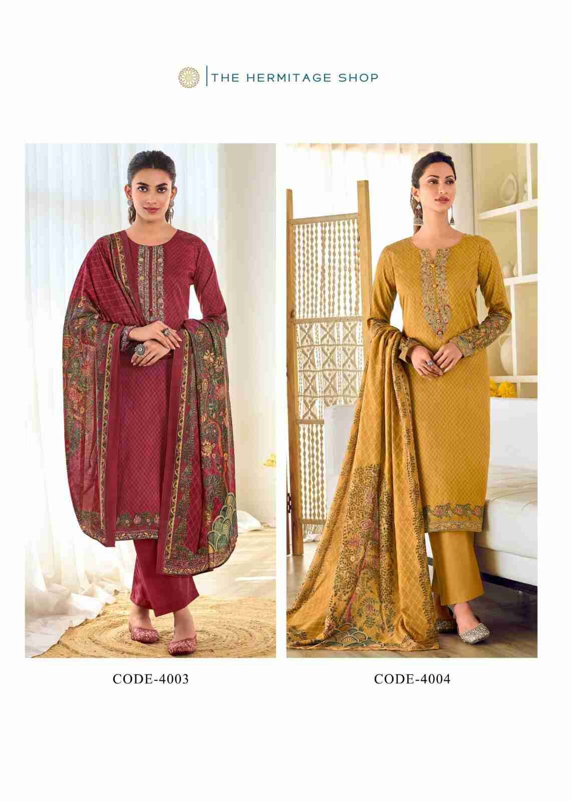 Mughal By The Hermitage Shop 4001 To 4004 Series Wholesale Designer Festive Suits Collection Beautiful Stylish Fancy Colorful Party Wear & Occasional Wear Pure Jam Satin Print Dresses At Wholesale Price