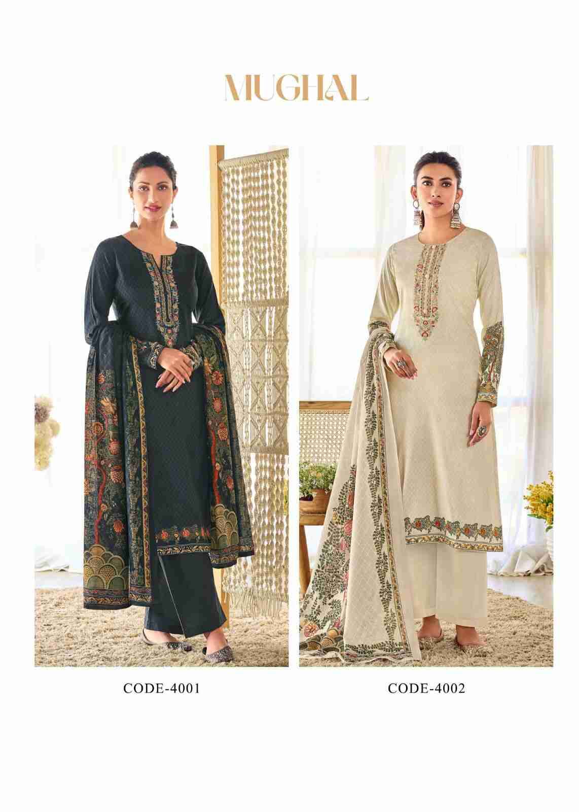 Mughal By The Hermitage Shop 4001 To 4004 Series Wholesale Designer Festive Suits Collection Beautiful Stylish Fancy Colorful Party Wear & Occasional Wear Pure Jam Satin Print Dresses At Wholesale Price