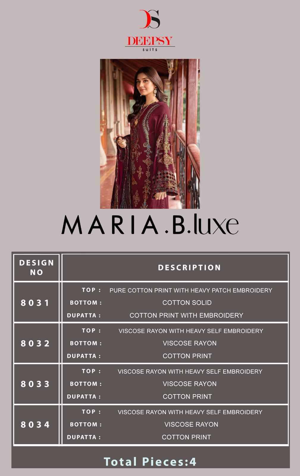 Maria.B.Luxe By Deepsy Suits 8031 To 8034 Series Pakistani Stylish Beautiful Colourful Printed & Embroidered Party Wear & Occasional Wear Pure Cotton Dresses At Wholesale Price