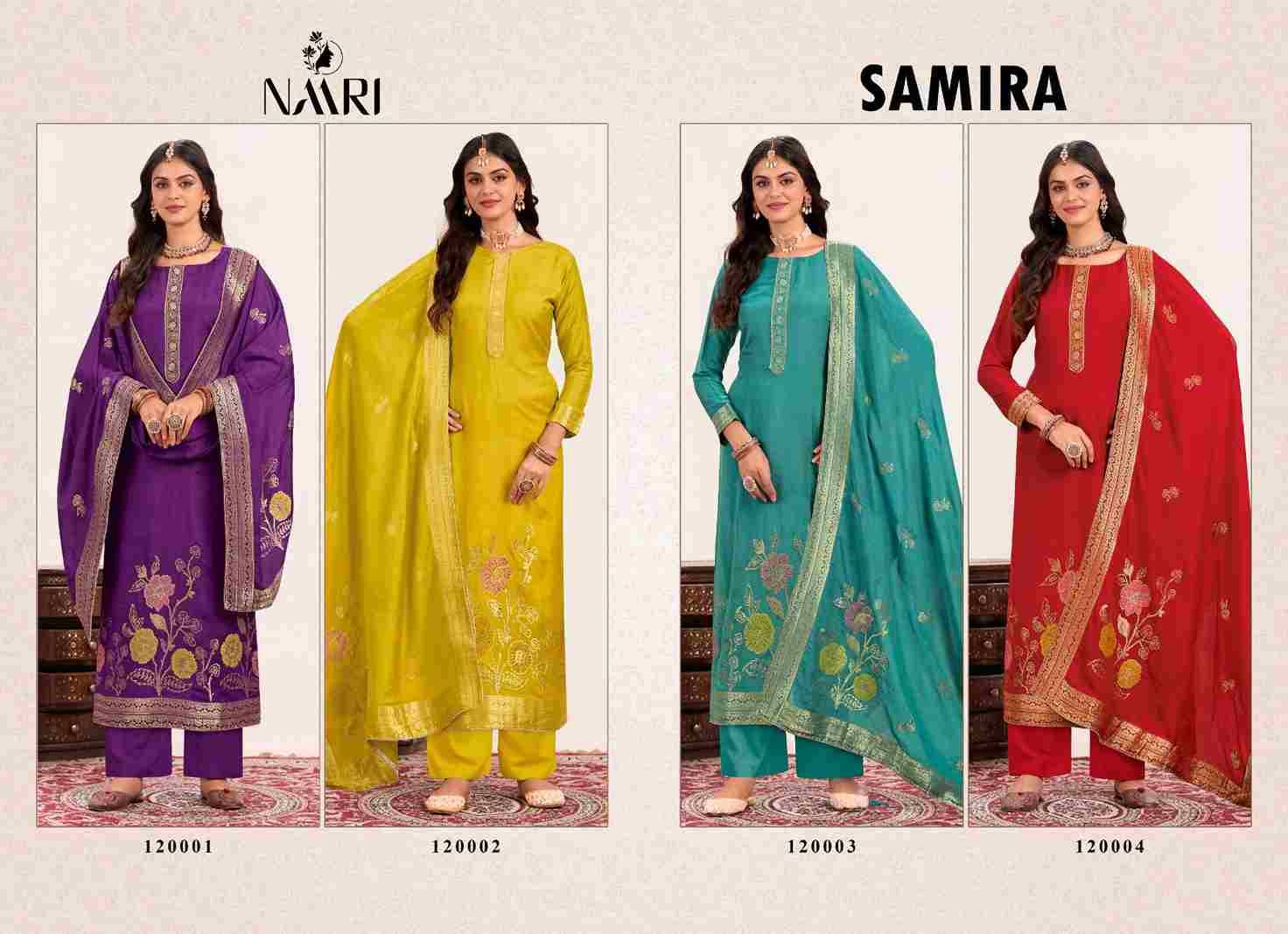 Samira By Naari 120001 To 120004 Series Beautiful Festive Suits Stylish Fancy Colorful Casual Wear & Ethnic Wear Muslin Viscose Jacquard Dresses At Wholesale Price