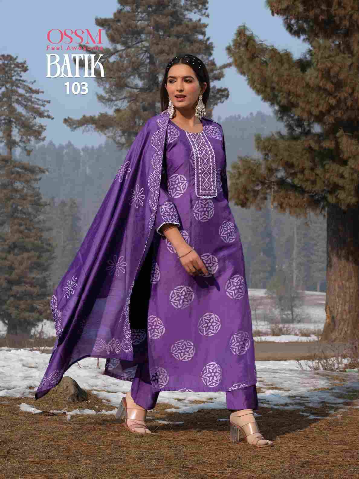 Batik Vol-4 By Ossm 101 To 106 Series Beautiful Stylish Festive Suits Fancy Colorful Casual Wear & Ethnic Wear & Ready To Wear Pure Chanderi Dresses At Wholesale Price