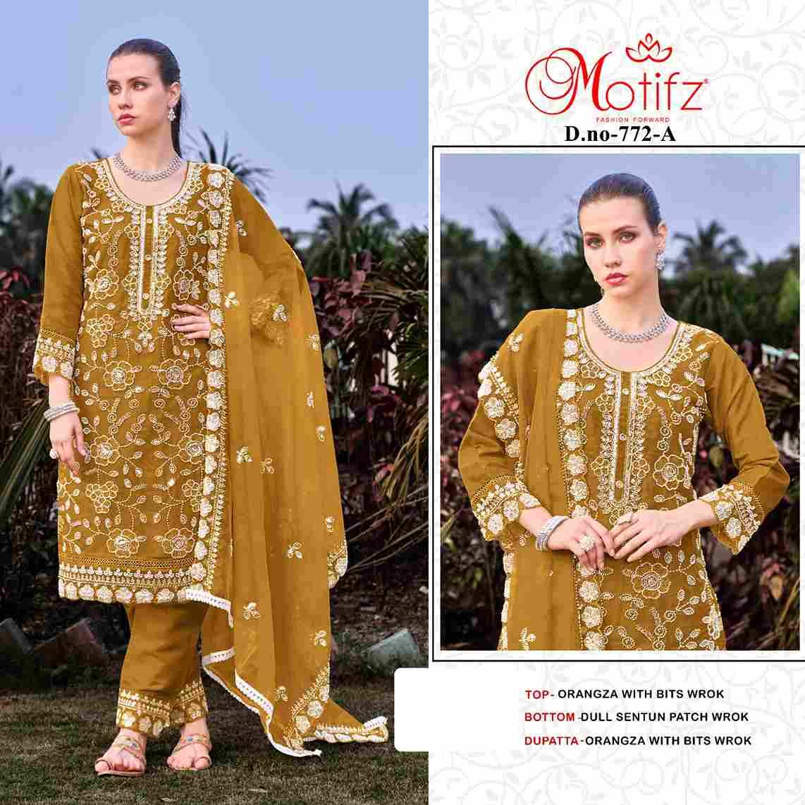 Motifz Hit Design 772 Colours By Motifz 772-A To 772-D Series Beautiful Pakistani Suits Colorful Stylish Fancy Casual Wear & Ethnic Wear Organza Dresses At Wholesale Price