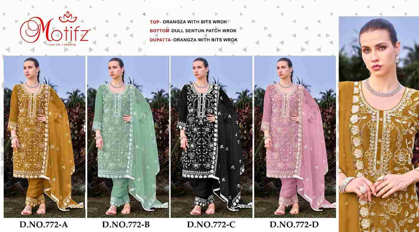 Motifz Hit Design 772 Colours By Motifz 772-A To 772-D Series Beautiful Pakistani Suits Colorful Stylish Fancy Casual Wear & Ethnic Wear Organza Dresses At Wholesale Price