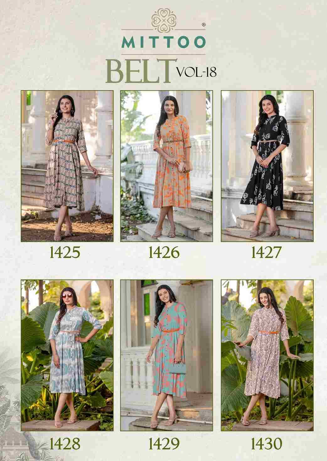 Belt Vol-18 By Mittoo 1425 To 1430 Series Designer Stylish Fancy Colorful Beautiful Party Wear & Ethnic Wear Collection Rayon Print Kurtis At Wholesale Price