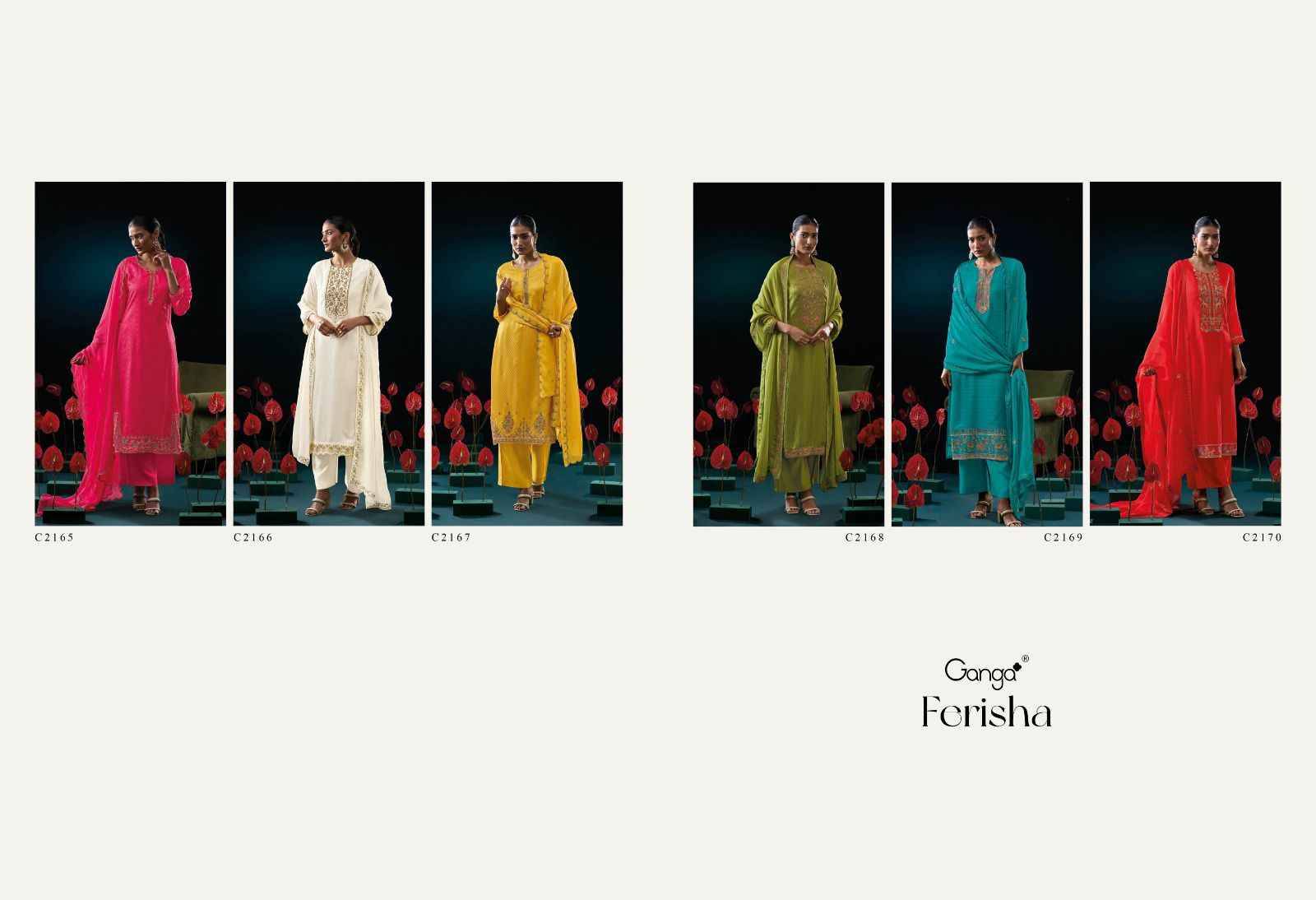 Ferisha By Ganga Fashion 2165 To 2170 Series Beautiful Festive Suits Colorful Stylish Fancy Casual Wear & Ethnic Wear Pure Bemberg Silk Dresses At Wholesale Price