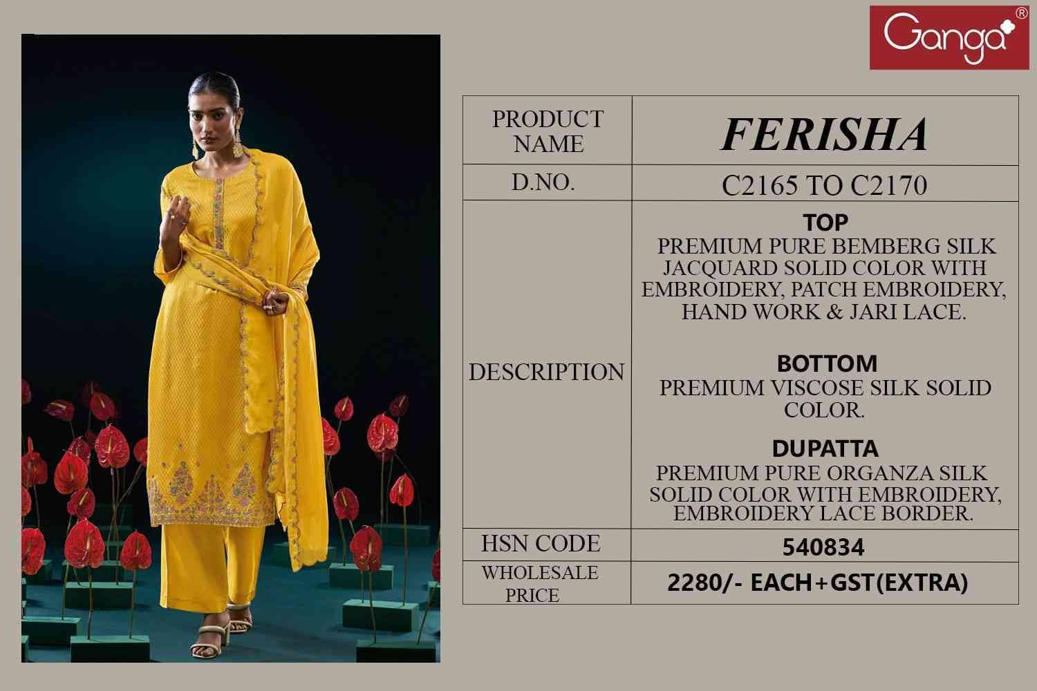 Ferisha By Ganga Fashion 2165 To 2170 Series Beautiful Festive Suits Colorful Stylish Fancy Casual Wear & Ethnic Wear Pure Bemberg Silk Dresses At Wholesale Price