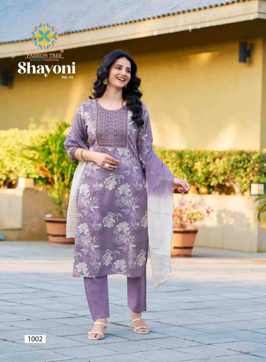 Shayoni Vol-1 By Passion Tree 1001 To 1008 Series Beautiful Stylish Festive Suits Fancy Colorful Casual Wear & Ethnic Wear & Ready To Wear Rayon Work Dresses At Wholesale Price