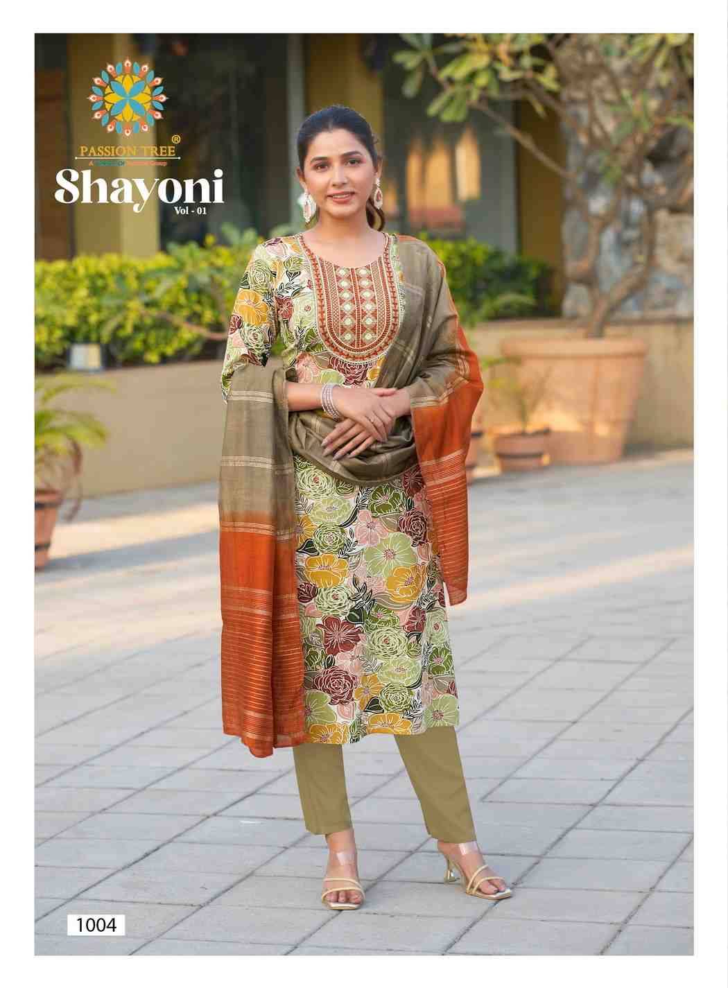 Shayoni Vol-1 By Passion Tree 1001 To 1008 Series Beautiful Stylish Festive Suits Fancy Colorful Casual Wear & Ethnic Wear & Ready To Wear Rayon Work Dresses At Wholesale Price