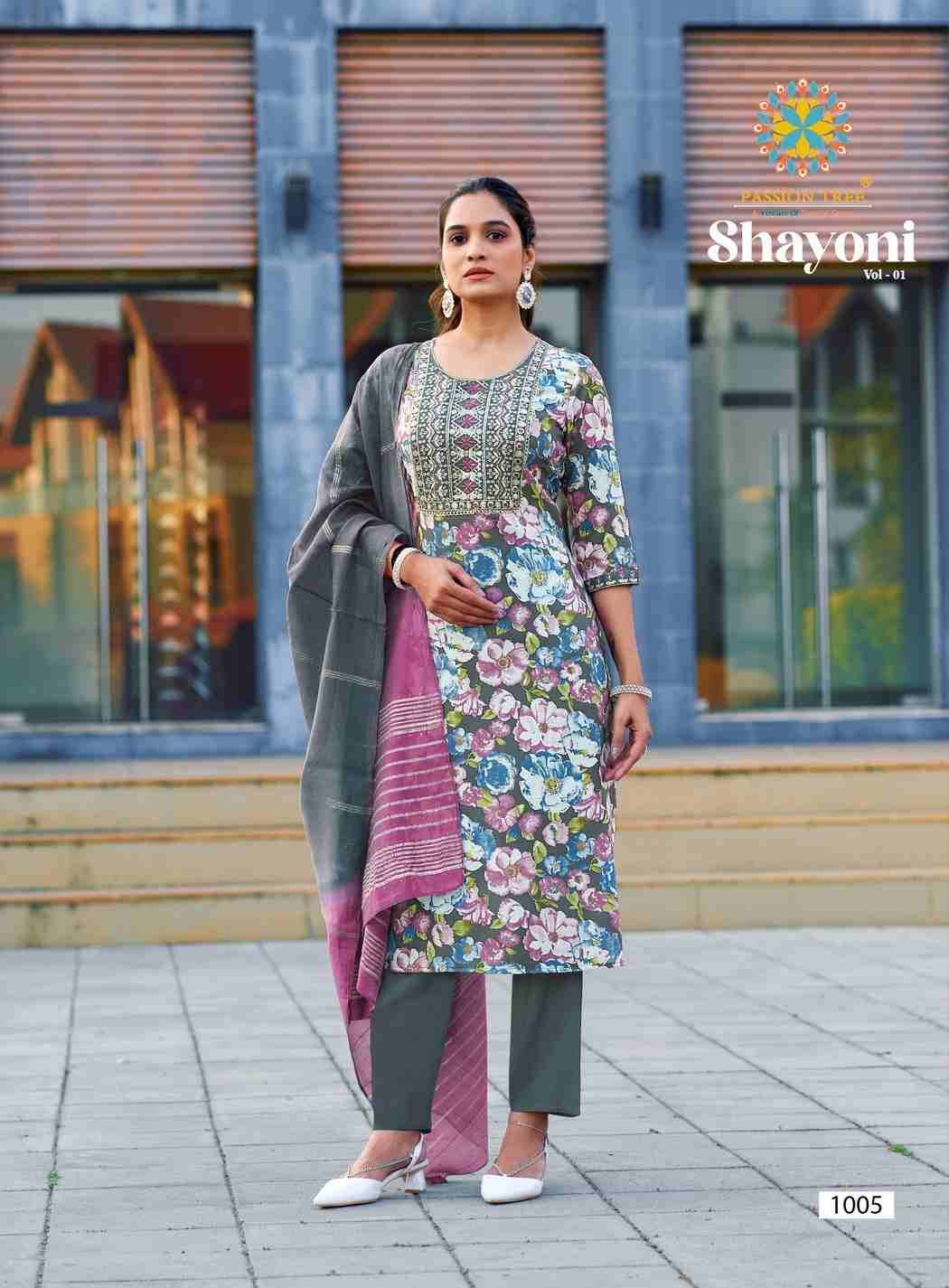 Shayoni Vol-1 By Passion Tree 1001 To 1008 Series Beautiful Stylish Festive Suits Fancy Colorful Casual Wear & Ethnic Wear & Ready To Wear Rayon Work Dresses At Wholesale Price