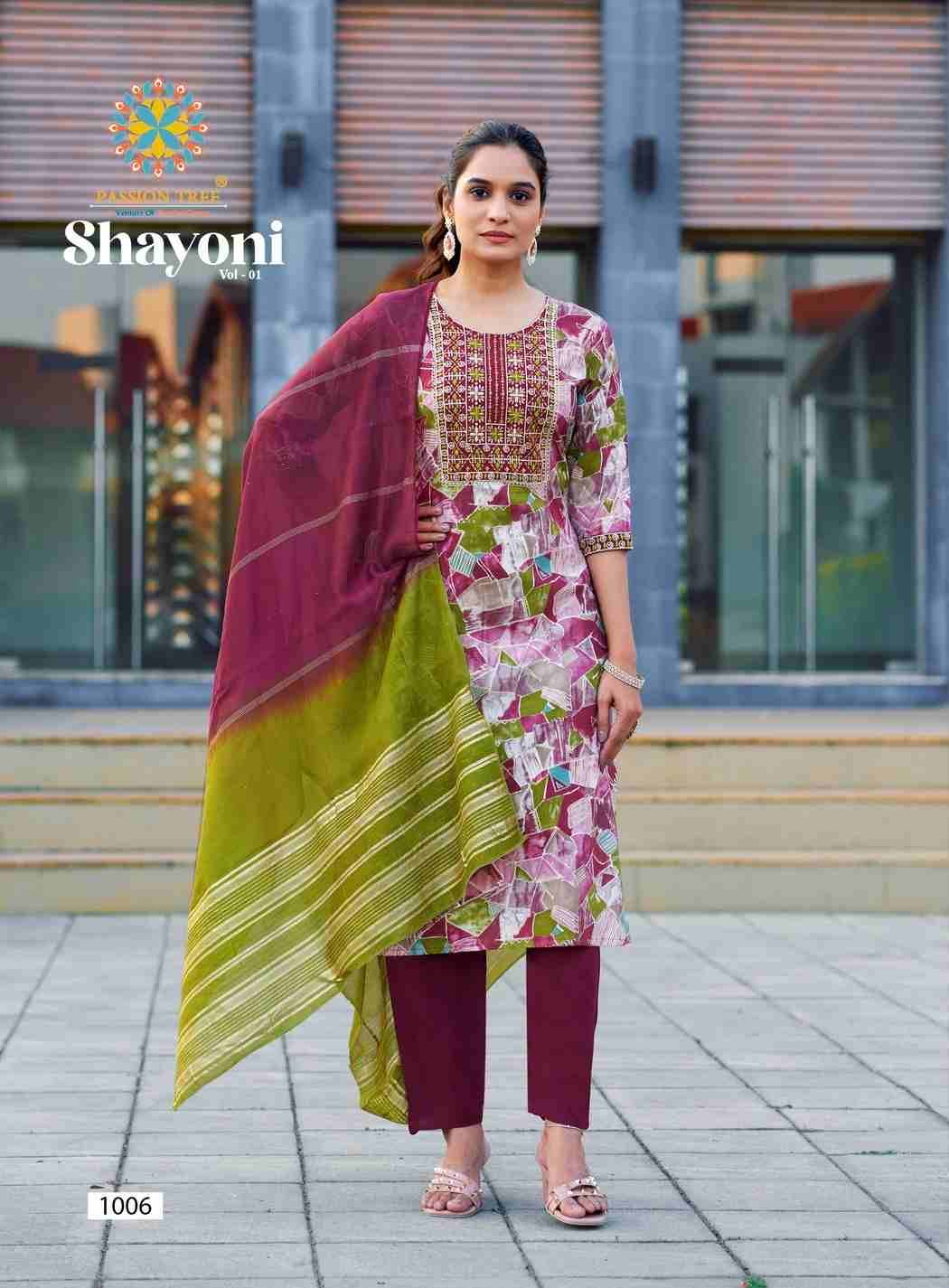 Shayoni Vol-1 By Passion Tree 1001 To 1008 Series Beautiful Stylish Festive Suits Fancy Colorful Casual Wear & Ethnic Wear & Ready To Wear Rayon Work Dresses At Wholesale Price