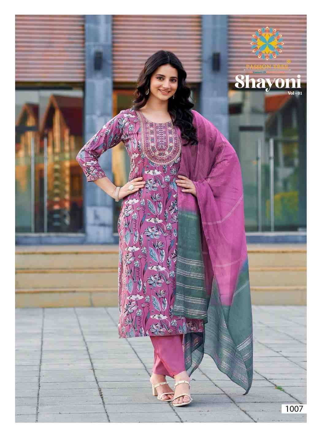 Shayoni Vol-1 By Passion Tree 1001 To 1008 Series Beautiful Stylish Festive Suits Fancy Colorful Casual Wear & Ethnic Wear & Ready To Wear Rayon Work Dresses At Wholesale Price