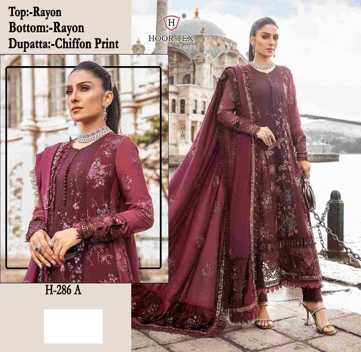 Hoor Tex Hit Design H-286 Colours By Hoor Tex H-286-A To H-286-C Series Designer Festive Pakistani Suits Collection Beautiful Stylish Fancy Colorful Party Wear & Occasional Wear Rayon With Embroidered Dresses At Wholesale Price