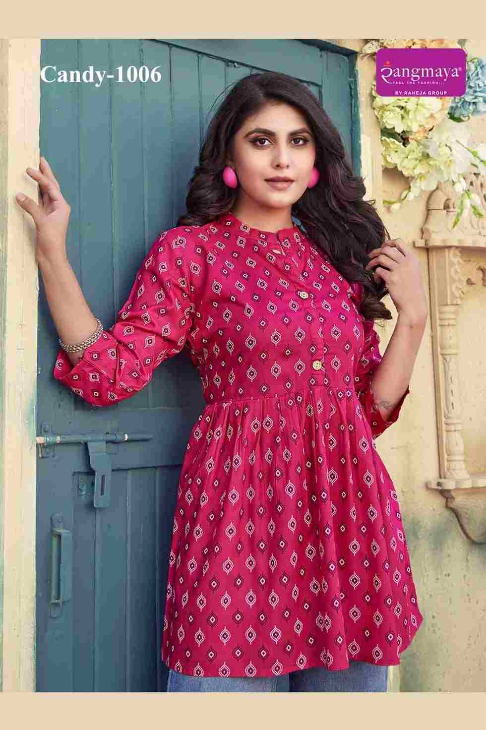 Candy Vol-10 By Rangmaya 1001 To 1008 Series Designer Stylish Fancy Colorful Beautiful Party Wear & Ethnic Wear Collection Rayon Print Tops At Wholesale Price