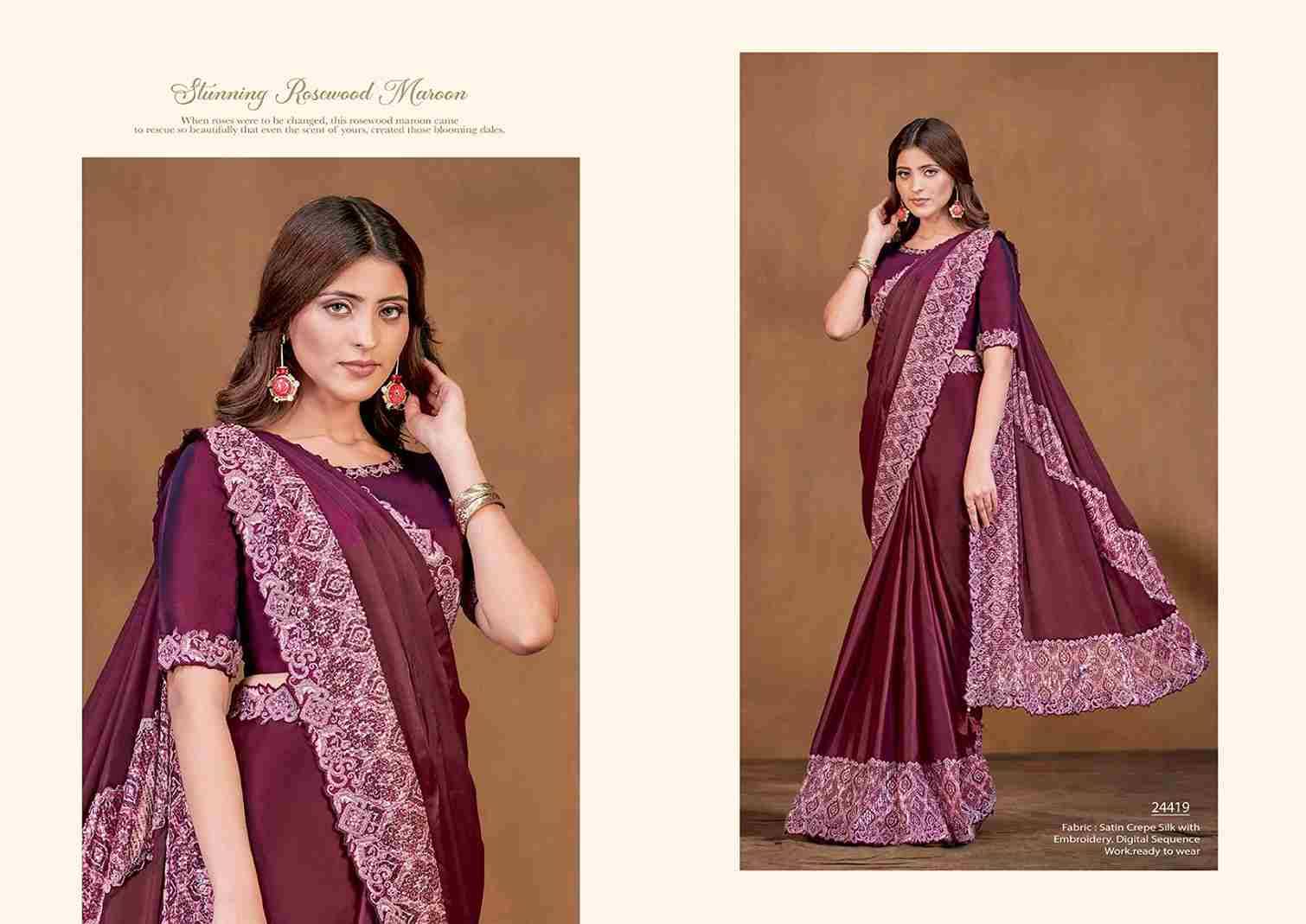 Adah By Mohmanthan Indian Traditional Wear Collection Beautiful Stylish Fancy Colorful Party Wear & Occasional Wear Pure Satin Silk/Crepe Silk Sarees At Wholesale Price