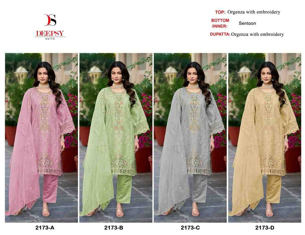 Deepsy Hit Design 2173 Colours By Deepsy Suits 2173-A To 2173-D Series Beautiful Pakistani Suits Colorful Stylish Fancy Casual Wear & Ethnic Wear Organza Embroidered Dresses At Wholesale Price