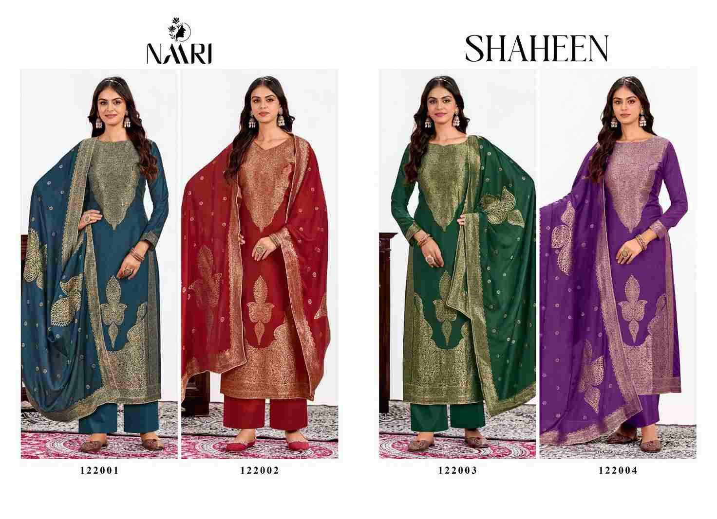 Shaheen By Naari 122001 To 122004 Series Beautiful Festive Suits Stylish Fancy Colorful Casual Wear & Ethnic Wear Muslin Jacquard Dresses At Wholesale Price