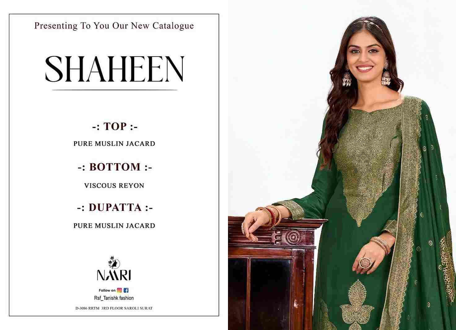 Shaheen By Naari 122001 To 122004 Series Beautiful Festive Suits Stylish Fancy Colorful Casual Wear & Ethnic Wear Muslin Jacquard Dresses At Wholesale Price