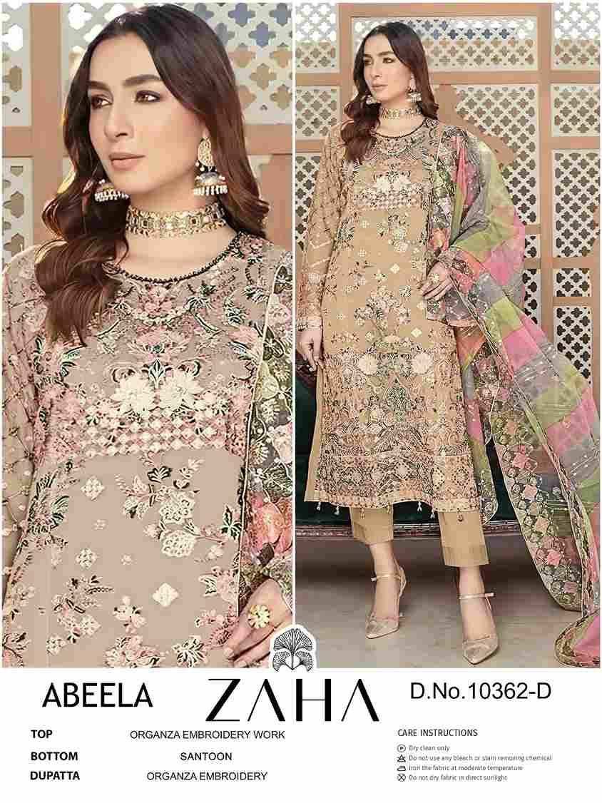 Abeela By Zaha 10362-A To 10362-D Series Designer Pakistani Suits Beautiful Stylish Fancy Colorful Party Wear & Occasional Wear Organza With Embroidery Dresses At Wholesale Price