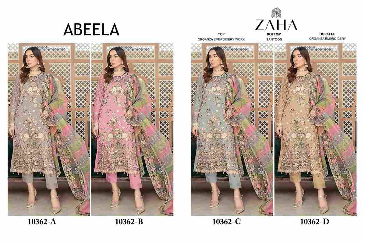 Abeela By Zaha 10362-A To 10362-D Series Designer Pakistani Suits Beautiful Stylish Fancy Colorful Party Wear & Occasional Wear Organza With Embroidery Dresses At Wholesale Price