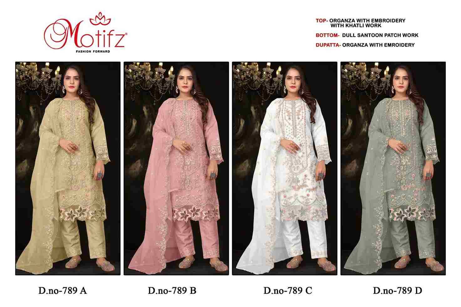 Motifz Hit Design 789 Colours By Motifz 789-A To 789-D Series Beautiful Pakistani Suits Colorful Stylish Fancy Casual Wear & Ethnic Wear Organza Dresses At Wholesale Price