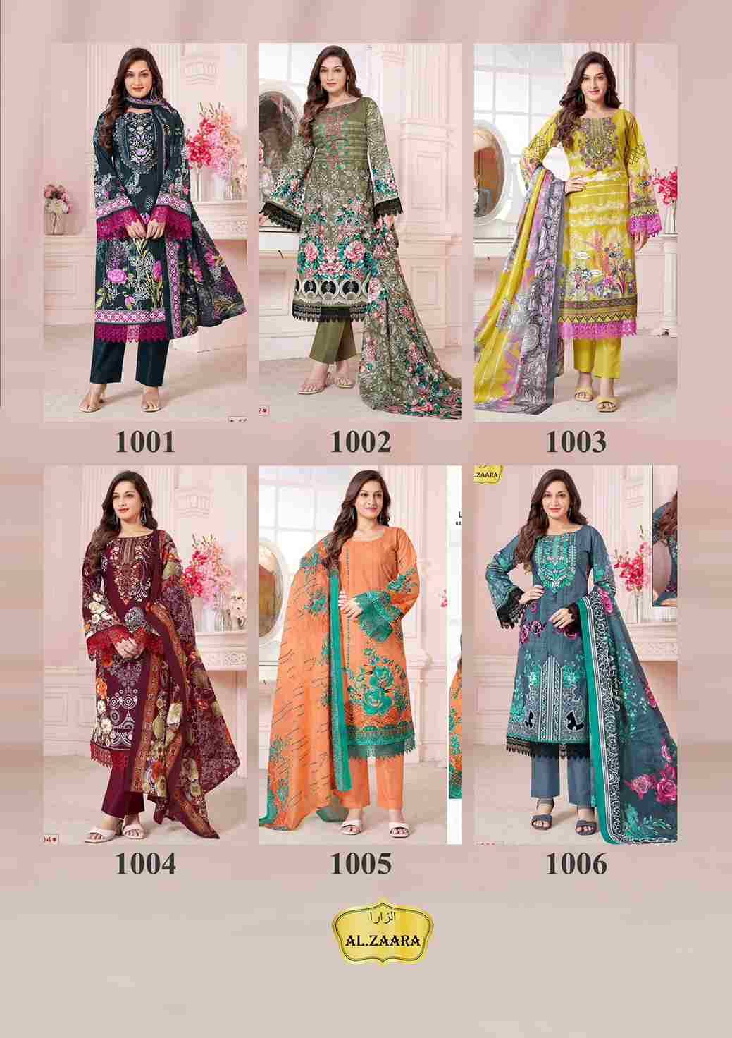 Al.Zaara Vol-1 By Fashid Whoelsale 1001 To 1006 Series Beautiful Suits Colorful Stylish Fancy Casual Wear & Ethnic Wear Heavy Cotton Dresses At Wholesale Price