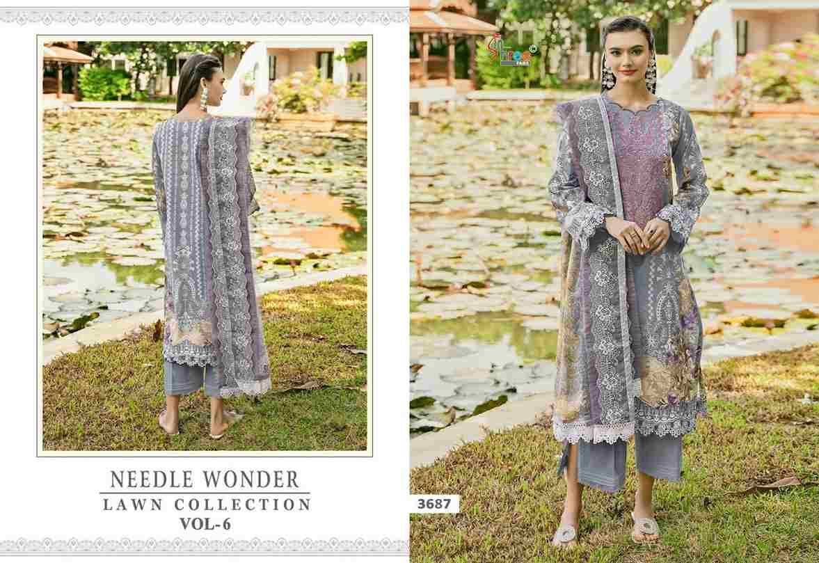 Needle Wonder Lawn Collection Vol-6 By Shree Fabs 3687 To 3692 Series Designer Pakistani Suits Beautiful Fancy Stylish Colorful Party Wear & Occasional Wear Pure Cotton With Embroidery Dresses At Wholesale Price