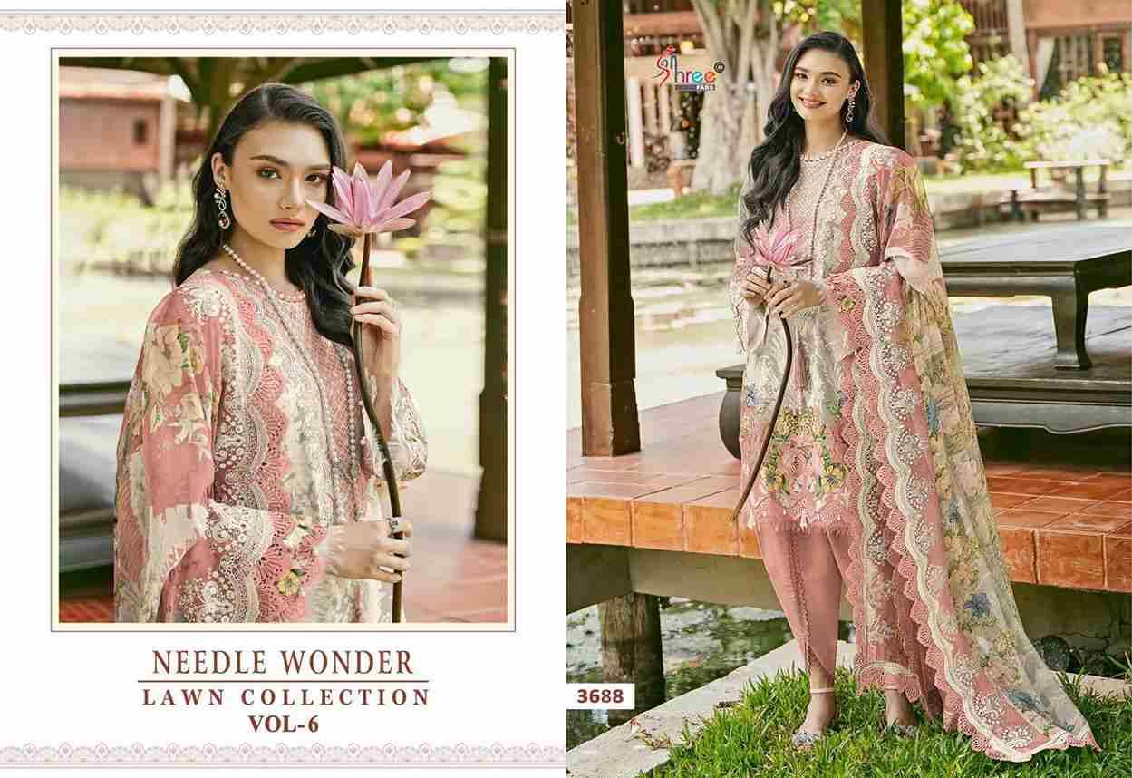 Needle Wonder Lawn Collection Vol-6 By Shree Fabs 3687 To 3692 Series Designer Pakistani Suits Beautiful Fancy Stylish Colorful Party Wear & Occasional Wear Pure Cotton With Embroidery Dresses At Wholesale Price