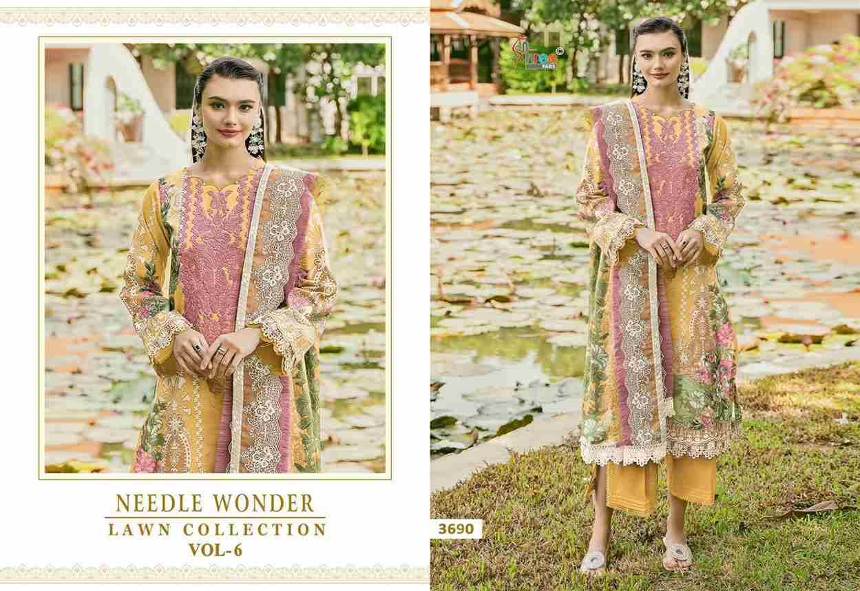 Needle Wonder Lawn Collection Vol-6 By Shree Fabs 3687 To 3692 Series Designer Pakistani Suits Beautiful Fancy Stylish Colorful Party Wear & Occasional Wear Pure Cotton With Embroidery Dresses At Wholesale Price