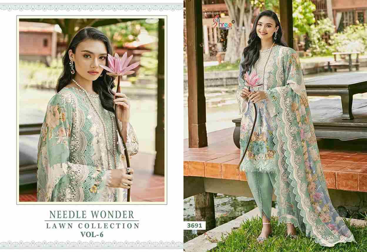 Needle Wonder Lawn Collection Vol-6 By Shree Fabs 3687 To 3692 Series Designer Pakistani Suits Beautiful Fancy Stylish Colorful Party Wear & Occasional Wear Pure Cotton With Embroidery Dresses At Wholesale Price