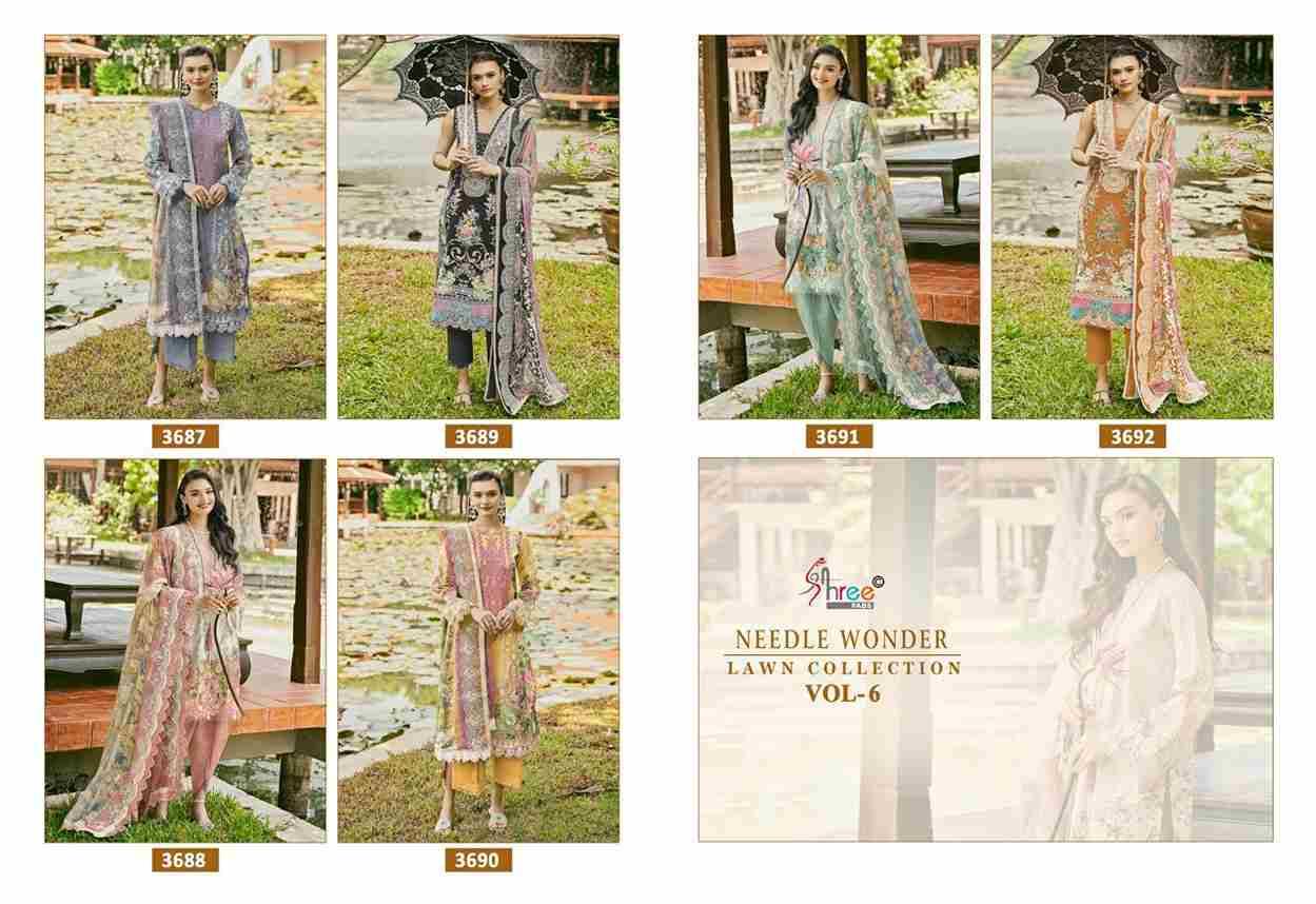 Needle Wonder Lawn Collection Vol-6 By Shree Fabs 3687 To 3692 Series Designer Pakistani Suits Beautiful Fancy Stylish Colorful Party Wear & Occasional Wear Pure Cotton With Embroidery Dresses At Wholesale Price