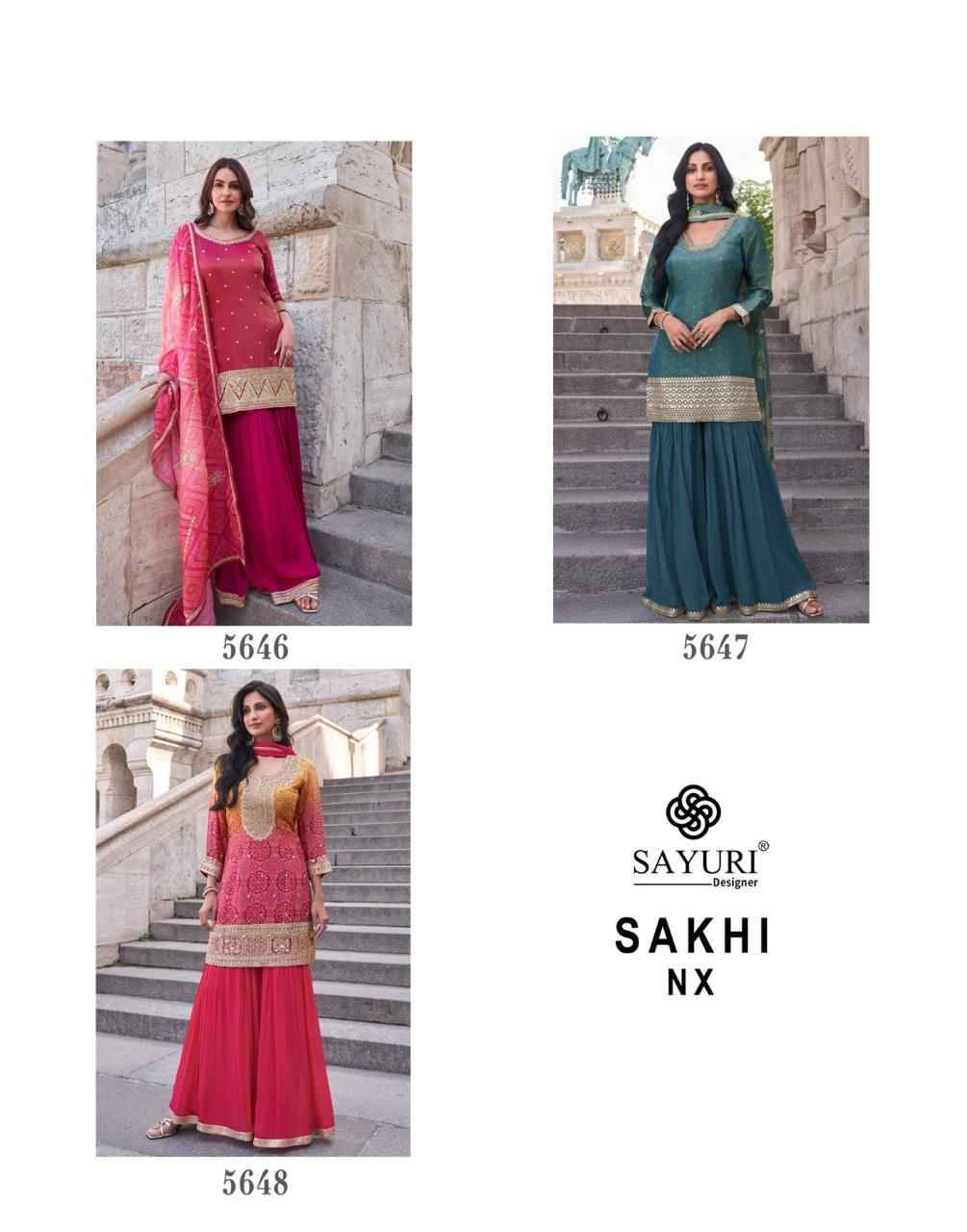 Sakhi Nx By Sayuri 5646 To 5648 Series Designer Sharara Stylish Fancy Colorful Beautiful Party Wear & Ethnic Wear Collection Chinnon Silk Dresses At Wholesale Price