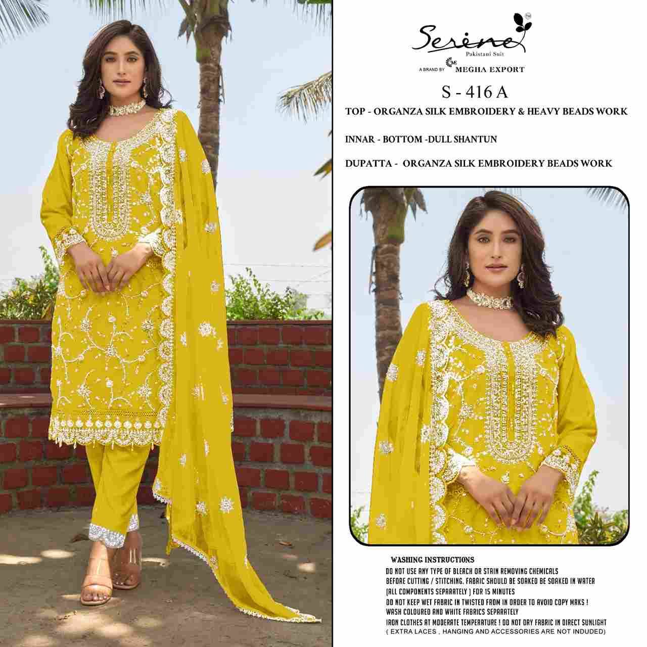 Serene Hit Design S-416 Colours By Serene S-416-A To S-416-C Series Designer Pakistani Suits Beautiful Fancy Colorful Stylish Party Wear & Occasional Wear Organza Embroidered Dresses At Wholesale Price