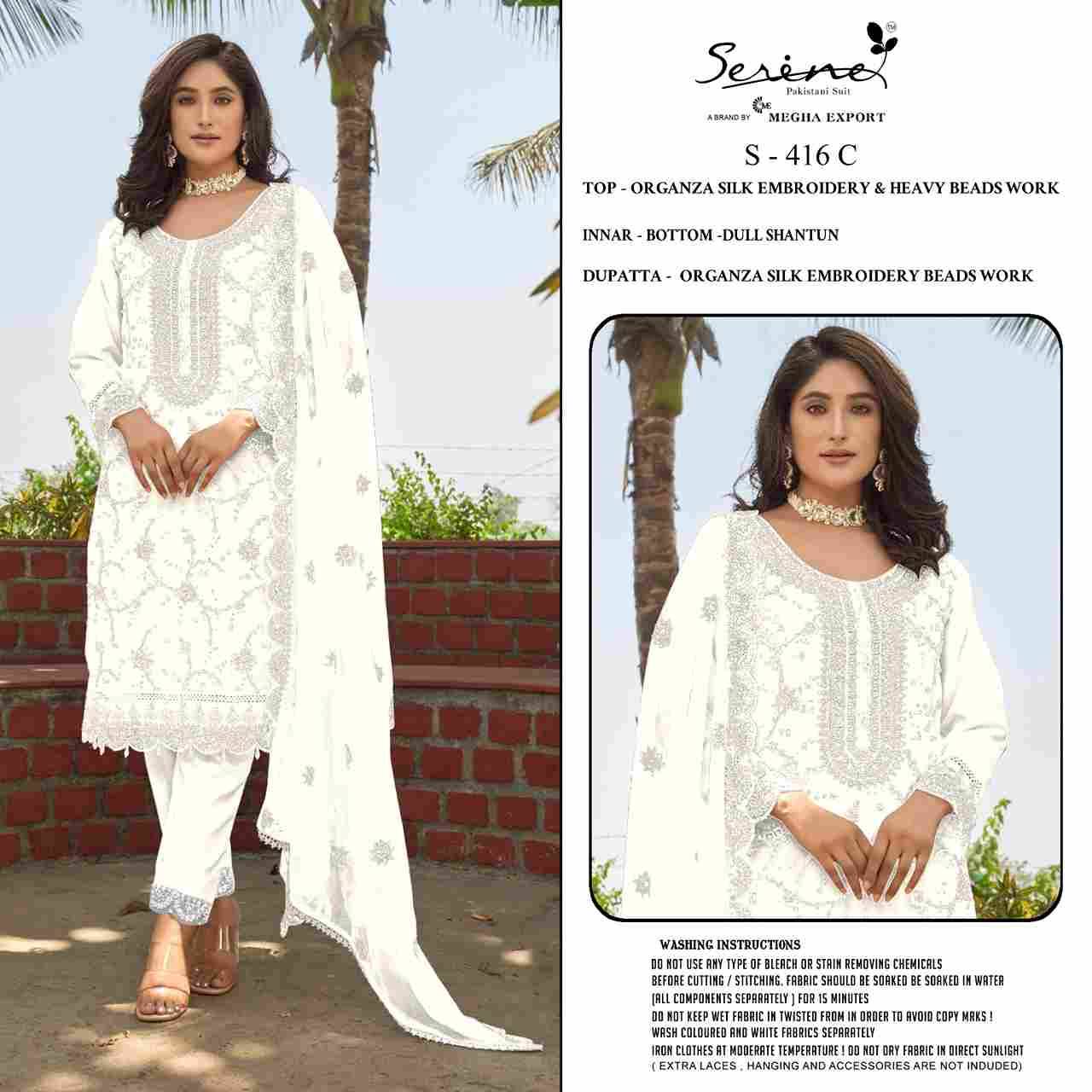 Serene Hit Design S-416 Colours By Serene S-416-A To S-416-C Series Designer Pakistani Suits Beautiful Fancy Colorful Stylish Party Wear & Occasional Wear Organza Embroidered Dresses At Wholesale Price