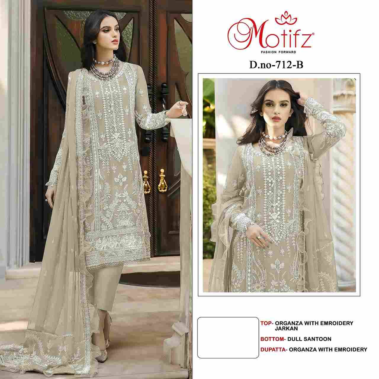 Motifz Hit Design 712 Colours By Motifz 712-A To 712-D Series Beautiful Pakistani Suits Colorful Stylish Fancy Casual Wear & Ethnic Wear Organza Dresses At Wholesale Price