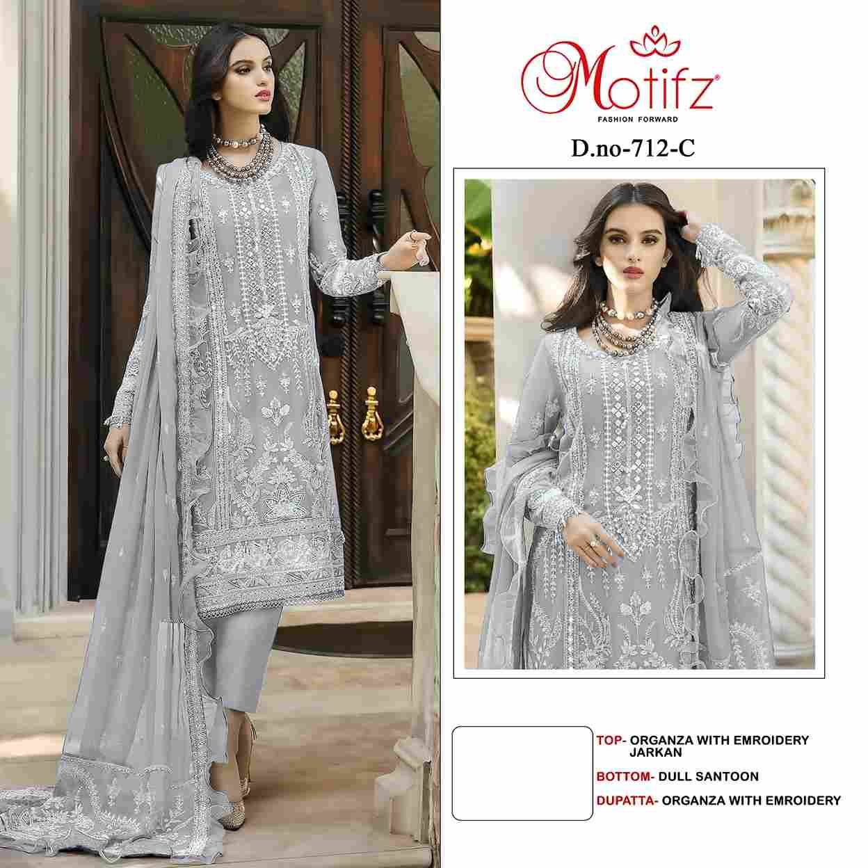 Motifz Hit Design 712 Colours By Motifz 712-A To 712-D Series Beautiful Pakistani Suits Colorful Stylish Fancy Casual Wear & Ethnic Wear Organza Dresses At Wholesale Price