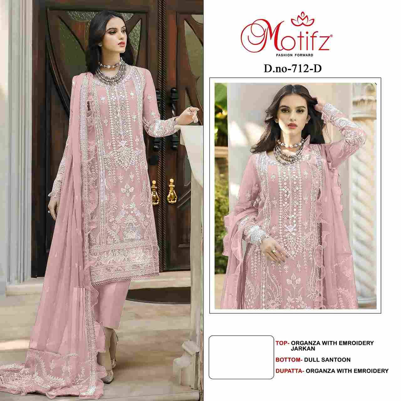 Motifz Hit Design 712 Colours By Motifz 712-A To 712-D Series Beautiful Pakistani Suits Colorful Stylish Fancy Casual Wear & Ethnic Wear Organza Dresses At Wholesale Price