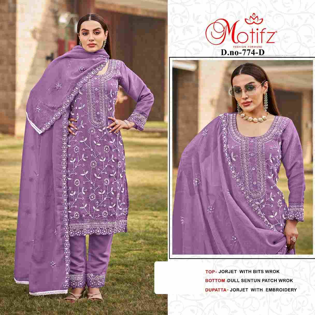 Motifz Hit Design 774 Colours By Motifz 774-A To 774-D Series Beautiful Pakistani Suits Colorful Stylish Fancy Casual Wear & Ethnic Wear Georgette Dresses At Wholesale Price