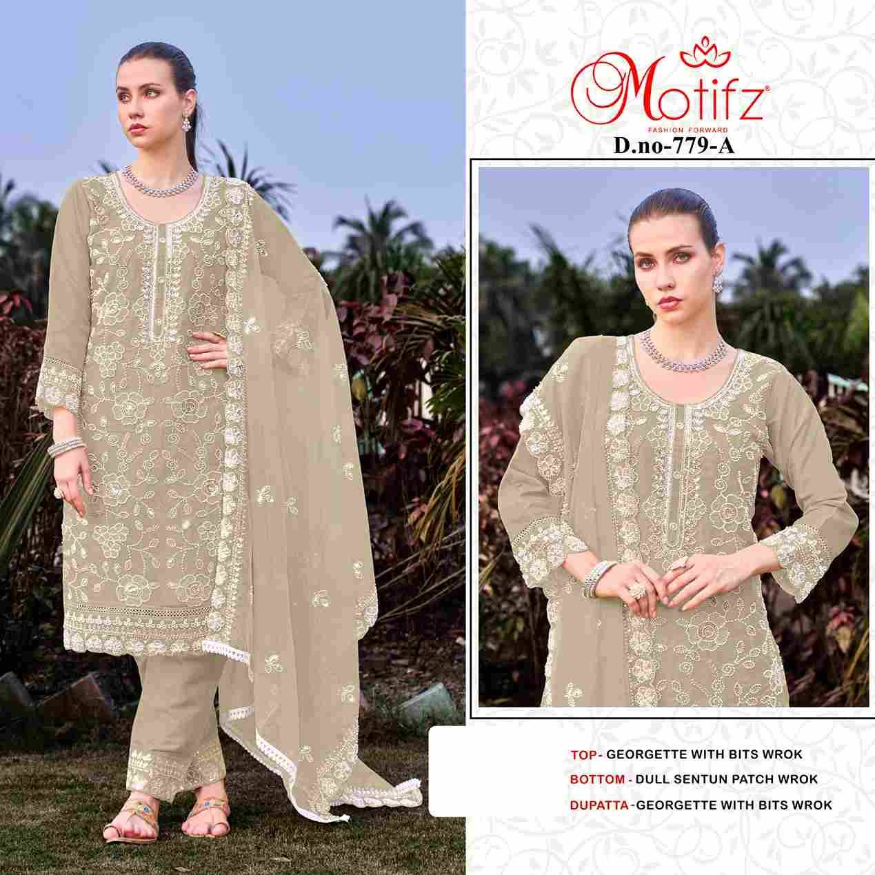 Motifz Hit Design 779 Colours By Motifz 779-A To 779-D Series Beautiful Pakistani Suits Colorful Stylish Fancy Casual Wear & Ethnic Wear Georgette Dresses At Wholesale Price