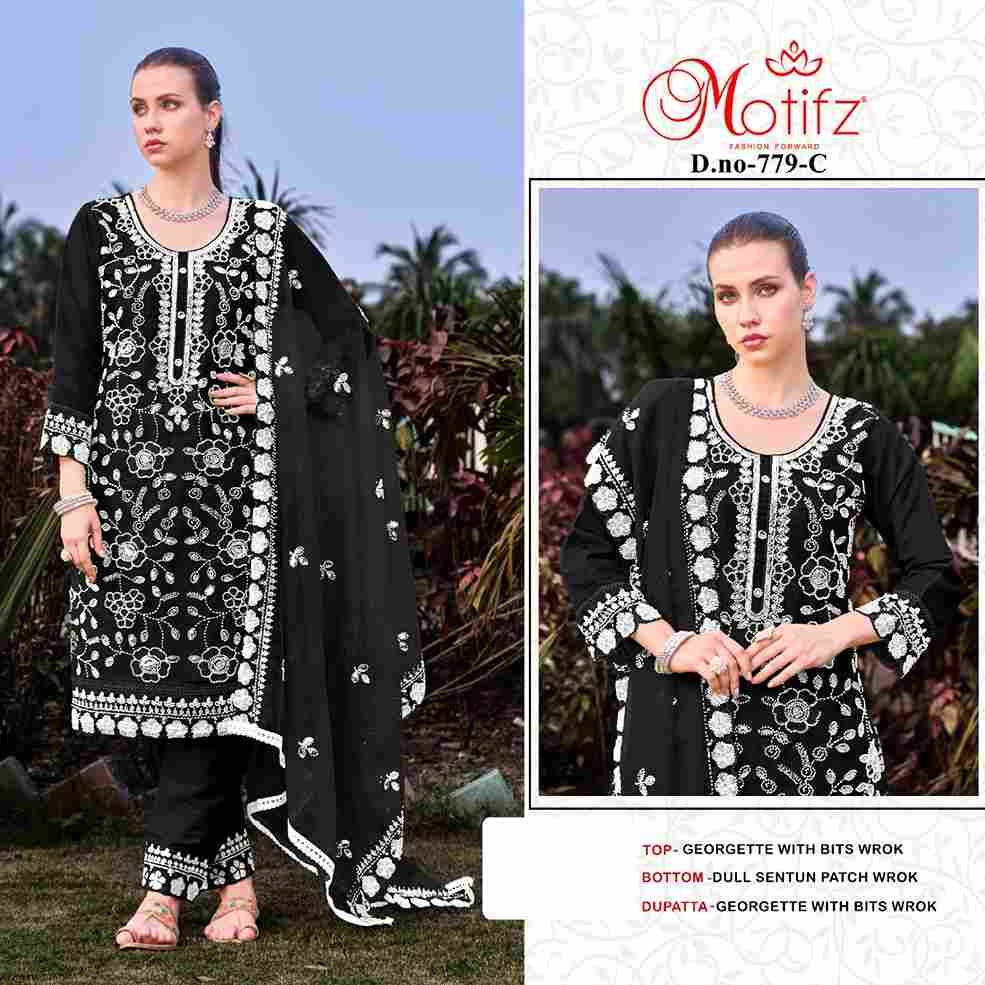 Motifz Hit Design 779 Colours By Motifz 779-A To 779-D Series Beautiful Pakistani Suits Colorful Stylish Fancy Casual Wear & Ethnic Wear Georgette Dresses At Wholesale Price