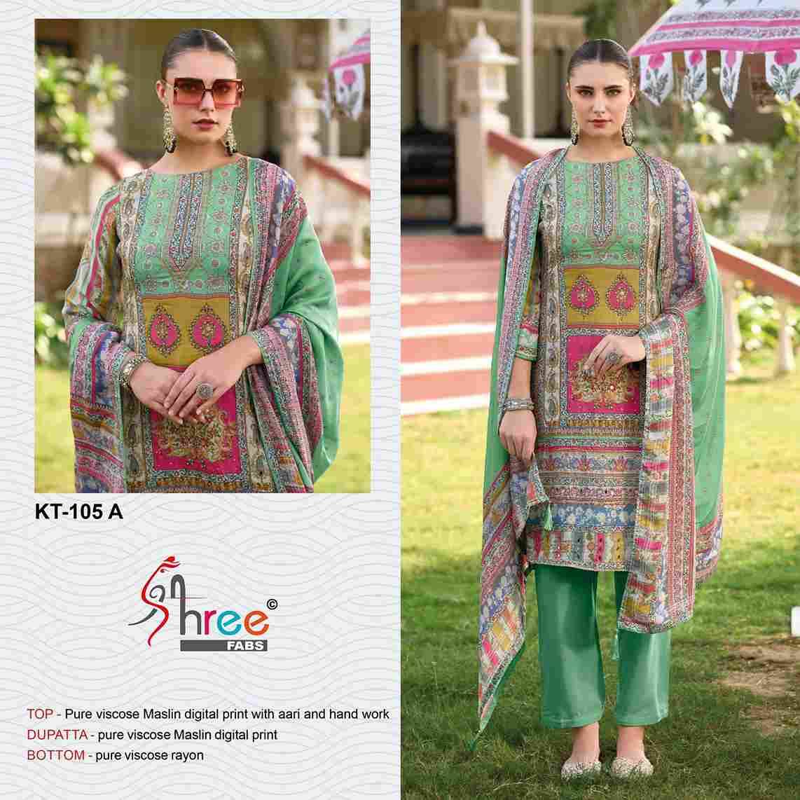 Shree Fabs Hit Design KT-105 Colours By Shree Fabs KT-105-A To KT-105-D Series Designer Pakistani Suits Beautiful Fancy Stylish Colorful Party Wear & Occasional Wear Pure Viscose Muslin Embroidery Dresses At Wholesale Price